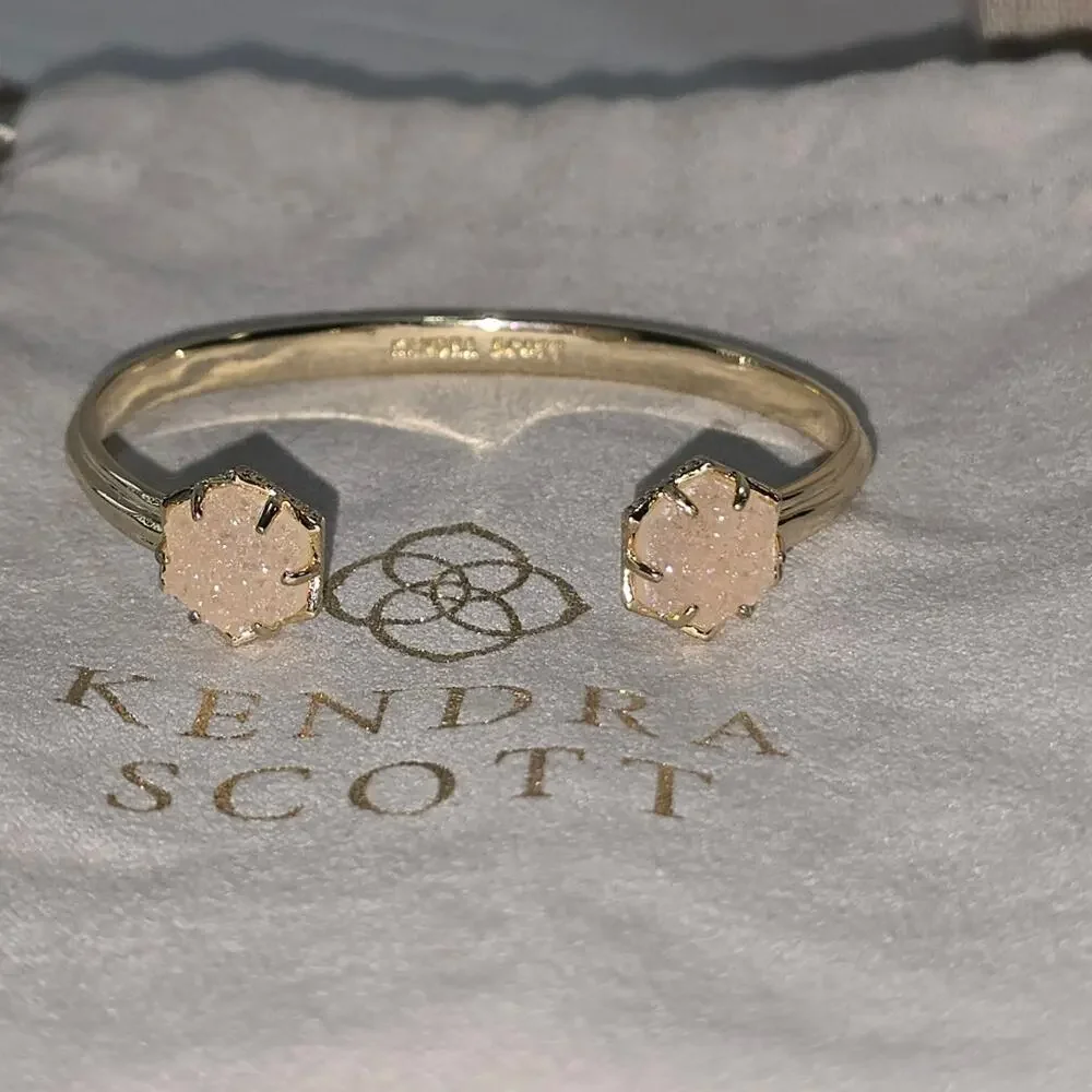 Kendra Scott Arden Peach Drusy And Gold‎ Station Cuff Bracelet